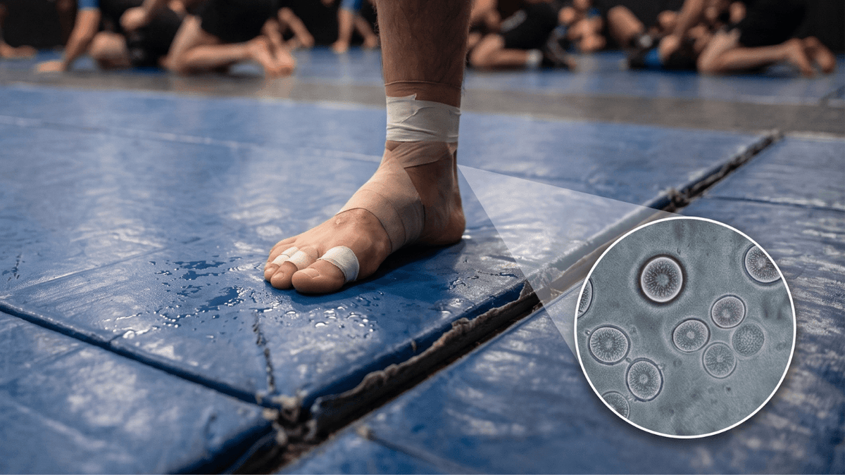 Ringworm from the gym starts on shared mats and travels home in a grappler's gear bag